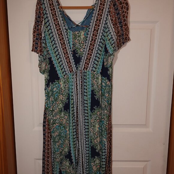 One World 100% Viscose Flowy Lace Accent Summer Dress-Open Back-Size 2x-3X - Picture 9 of 15